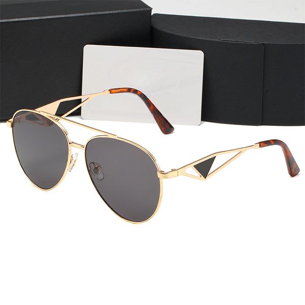 Designer-Sonnenbrillen für Damen, modische Sonnenbrille, Metallrahmen, Brille, Dreiecksdruck, polarisiert, Adumbral, 6 Farben, Top-Qualität