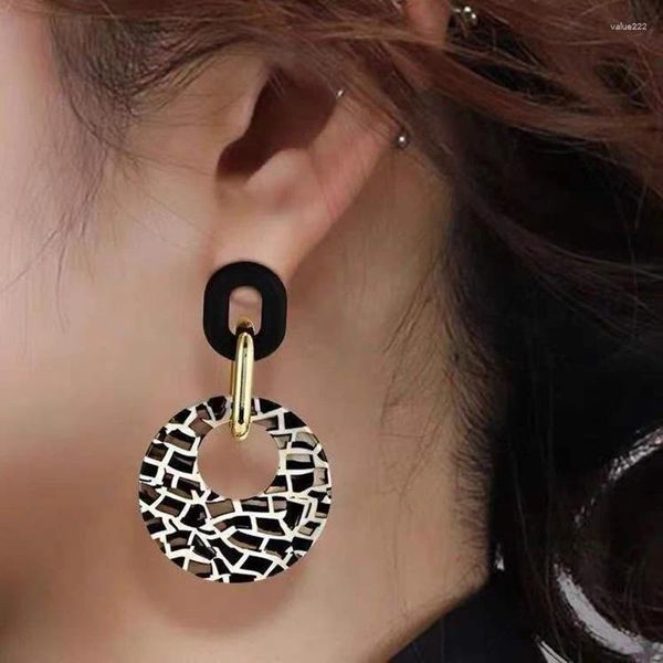 Orecchini pendenti francesi S925 argento ago acrilico geometrico motivo leopardo cerchiato stile femminile gioielli punk regalo