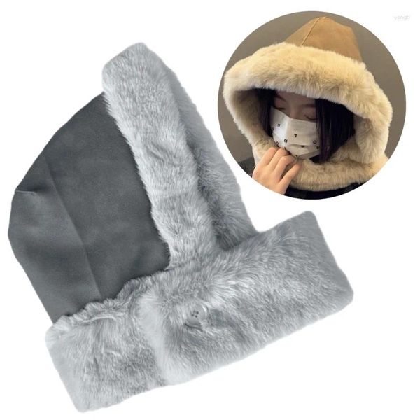 Berets peludo balaclava boné para mulheres menina ins orelha aba beanie engrossar quente pescoço capa chapéu inverno esqui com capuz