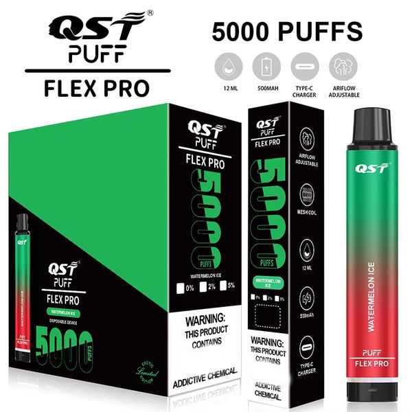 100% authentieke QST-sigaretten Oplaadbaar Wegwerp Puff Flex Pro 15 kleuren 500mAh Batterij 12ml Met beveiligingscode Vapes Pen 5000 trekjes Hoge capaciteit DHL gratis