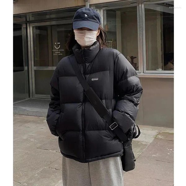 Casacos de trincheira femininos gola curta jaqueta de algodão para mulheres em 2024 pequeno e fácil de usar design pão engrossado preto
