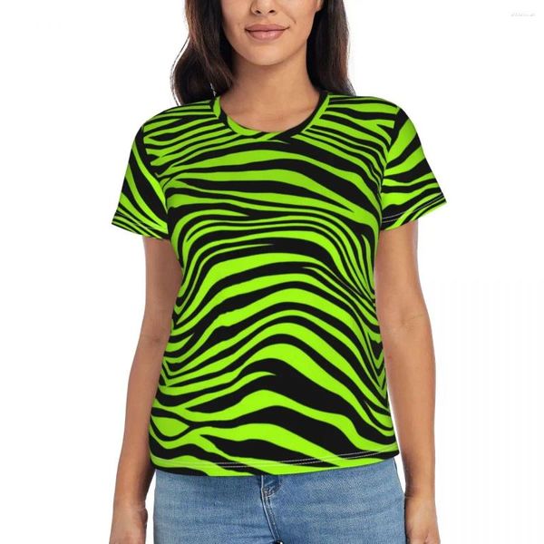 Camiseta feminina verde tigre linhas camiseta feminina estampa animal harajuku o pescoço manga curta streetwear camiseta sexy gráfico topo