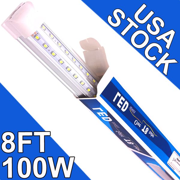 Luci da negozio a led da 8 piedi 100W 96 pollici 10000 LM LED sotto la luce dell'armadietto, lampada a tubo integrata T8 per utilità 8Ft Shop Light Illuminazione a soffitto Garage usastock