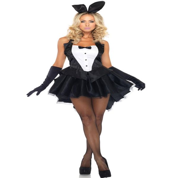 Sexy coelho vestido senhoras coelho halloween vestido de cauda de andorinha fantasia mágico cosplay preto garçonete uniformes carnaval costume5998026