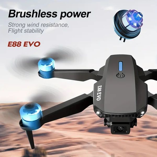 Drone con doppia fotocamera HD con telecomando E88 EVO con doppia/tre batterie, motore brushless, modalità senza testa, posizionamento del flusso ottico, trasmissione in tempo reale.