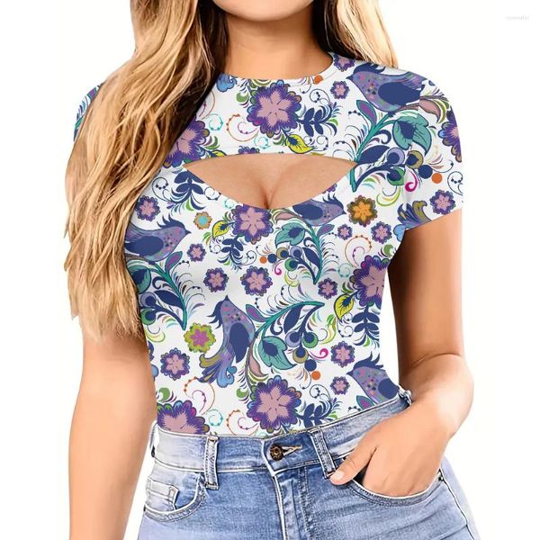 Mulheres Camisetas Sexy 2024 Pulôver Impressão 3D O-pescoço Slim Moda Camiseta Roupas de Verão Mulheres Na Moda Roupas