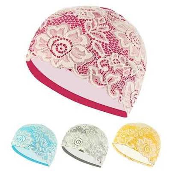 Cuffia da nuoto Donna Cuffia da nuoto in pizzo Piscina da spiaggia Protezione per le orecchie Capelli Impermeabile PU Cappello da bagno per ragazze femminili Capelli lunghi Lady Cuffia da bagno YQ240119