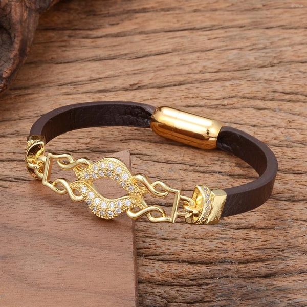 Charme pulseiras em couro marrom para homem zircônia cúbica mulheres pulseira lote novidades 2024 tendência para vender acessórios femininos