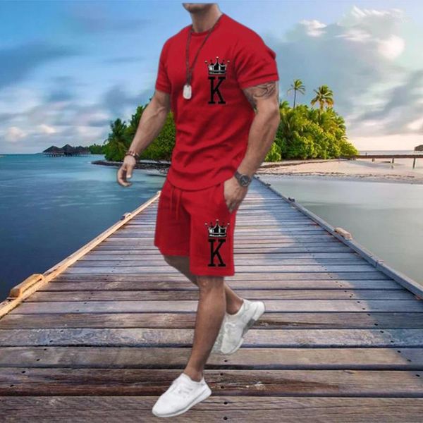 Homens Tracksuits Homens Verão Tracksuit 2 Peça Define The Crown King 3D Imprimir Jogging Set Moda Oversized Beach Sportwear Outfits Ternos 6XL