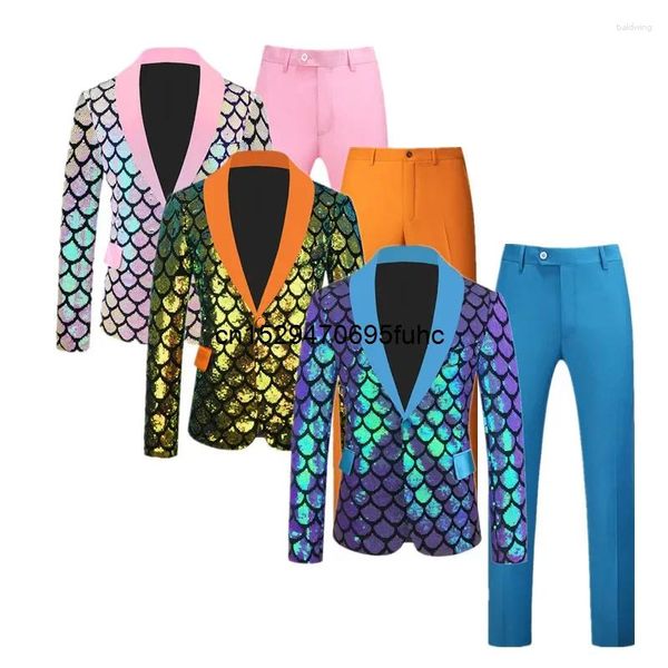 Abiti da uomo Moda Uomo Abito con paillettes Set da 2 pezzi 2024 Abito da ballo di lusso per feste di ballo di nozze Giacca e pantaloni