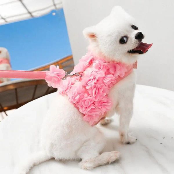 Coleiras de cachorro rosa flor estéreo para yorkshire terrier chihuahua teddy suprimentos para animais de estimação gato leva arnês colete trela terno filhote de cachorro roupas