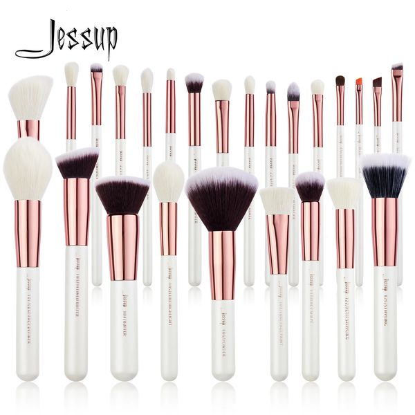 Jessup Professional Set di pennelli per trucco 6- 25 pezzi Pennello per trucco Fondotinta sintetico naturale Evidenziatore in polvere Bianco perla T215 240119