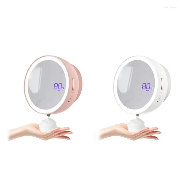 Dispensador de sabão líquido 1 conjunto de mão de espuma recarregável automática com espelho de luz de preenchimento branco
