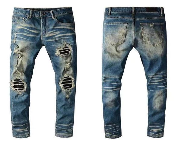 2021 Jeans da uomo Europa e Stati Uniti Hiphop Slimfit Trendy Brand Hole Patch Cuciture Moto High Street8369089