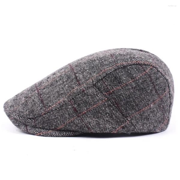 Berets Flat Boy Grey Cap Mens Herringbone Sboy Chapéu Preto Bonés de Beisebol Visor de Futebol Reflexivo