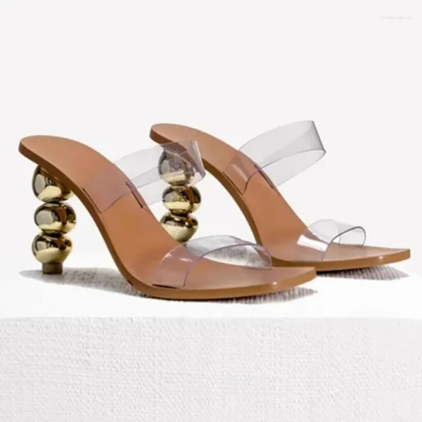 Sandali sexy perline dorate tacchi alti pantofola donna cinturino in pvc trasparente tacco peep toe ritaglio scarpe da festa sandali Talon