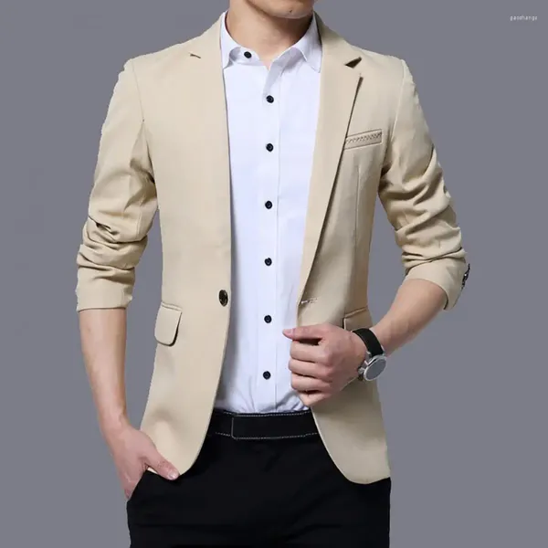 Ternos masculinos terno casaco formal estilo de negócios fino ajuste manga longa único botão fechamento comprimento médio em linha reta cardigan trabalho escritório