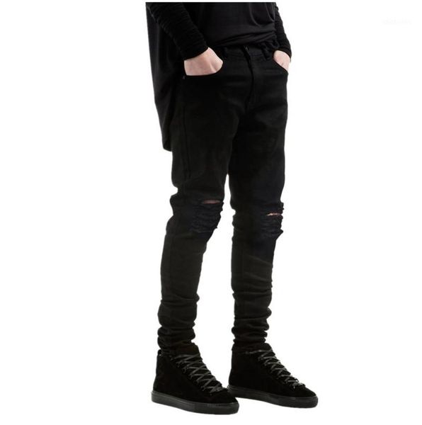 Men039s jeans marca de moda homens preto magro rasgado estiramento fino hip hop swag denim motocicleta motociclista calças jogger17846717