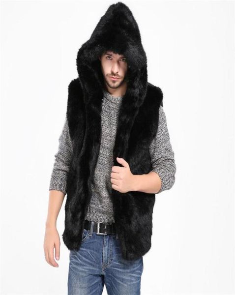 Men039s coletes jaqueta masculina colete de pele sintética sem mangas inverno corpo quente casaco com capuz gilet 487g733g9024309