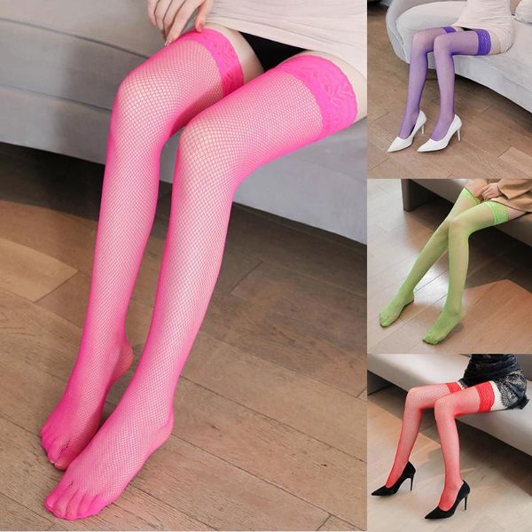 Meias femininas arrastão coxa alta meias exóticas hold-ups floral renda superior meias longo elástico ultra fino silicone