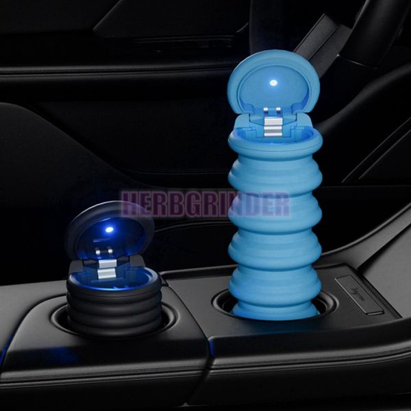 Mais recente carro colorido silicone fumar cinzeiros portátil led lâmpada pasta telescópica estender erva tabaco cigarro titular suporte cinza fuligem recipiente cinzeiro dhl