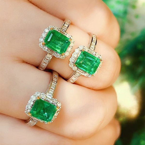 Anéis de casamento 2CT feitos à mão joias de luxo real 925 prata esterlina princesa corte esmeralda moissanite diamante pedras preciosas festa da eternidade feminino conjunto de anel de noiva presente