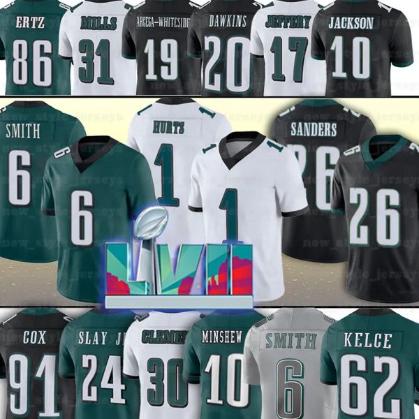 Camisas de futebol personalizadas Philadelphia''eagles''super''bowl II Homens Mulheres Juventude Jersey 1 Jalen Hurts A.J.Marrom 26 milhas Sanders Darius Slay