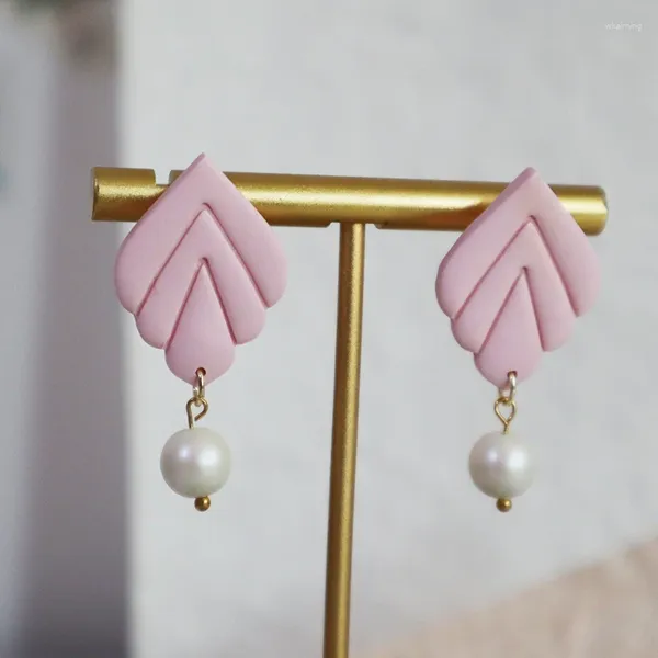 Baumelnde Ohrringe, rosa Blatt-Tropfen-Ohrring für Frauen, Refro-Geometrie, Perlen-Anhänger, handgefertigt, Polymer-Ton-Ohrstecker, Schmuck, Zubehör, Geschenke