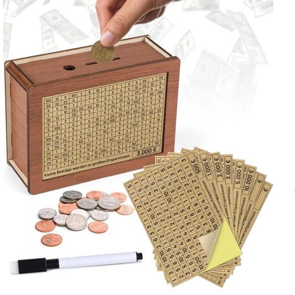 1000/2000/3000/5000/10000 Euro Box Money Bank Bank Wood Money Bank Money Box riutilizzabile con obiettivi di risparmio e caselle di numeri 240118