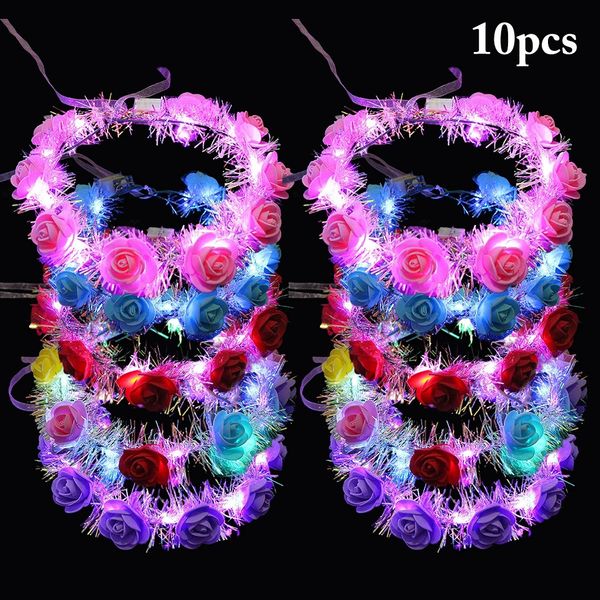10 pezzi LED corona di fiori fata 14 LED illuminati ghirlanda per capelli festa floreale copricapo fascia per capelli compleanno matrimonio fascia luminosa 240118