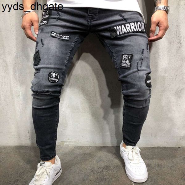 Jeans roxos masculinos 2021 moda buraco bordado hip-hop magro homens magros roupas tamanho asiático 5fp9