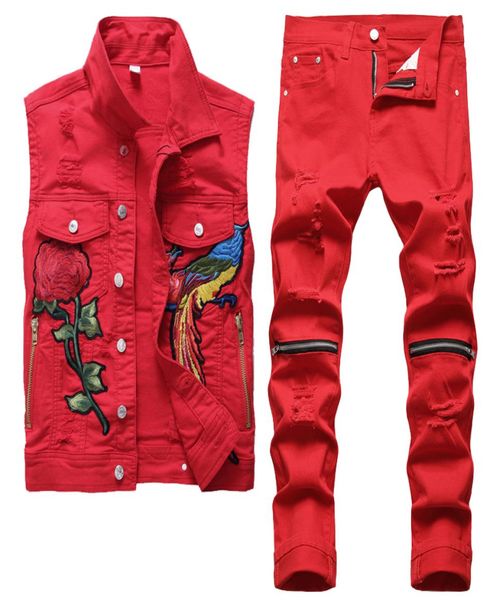 Famous Brand Men Red Tracksuits Fashion Autumn Bordado