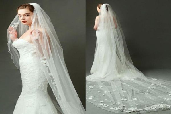 Мода 2018 г. однослойная свадебная фата на заказ в соборном стиле трехдлинная фата с 3D цветочной аппликацией3998097