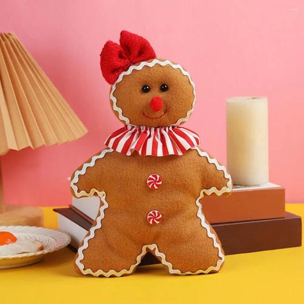 Decorações de Natal Cookie Man Decor com Bowknot Café Decoração Pano Reutilizável para Férias