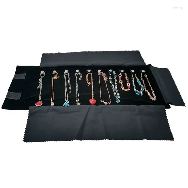 Astucci per gioielli Mini custodia da viaggio portatile in velluto nero Borsa per rotoli Collana con ciondolo Bracciale Custodia per organizer