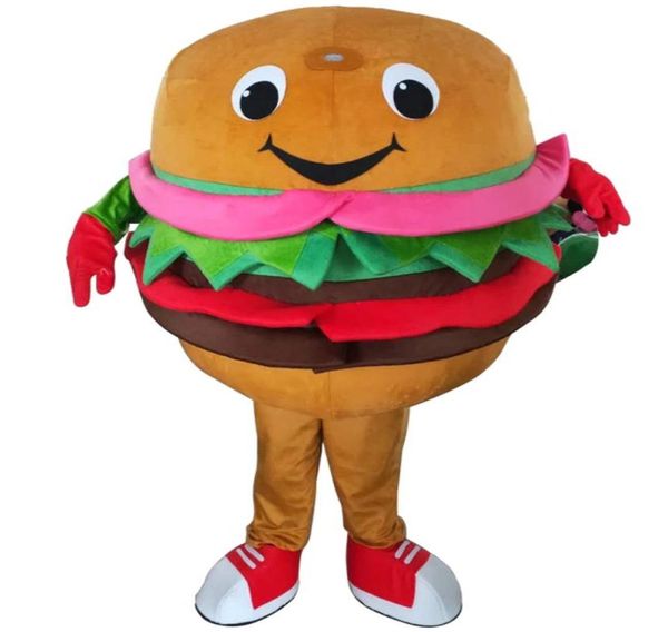 Desempenho adorável hambúrguer mascote traje halloween fantasia vestido de festa esporte clube personagem dos desenhos animados terno carnaval unisex adultos o1322753