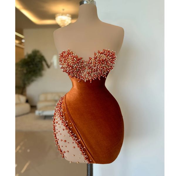 Laranja sexy ver através de renda curta vestidos femininos para aniversário cocktail vestidos de festa espartilho sem alças assimétrico mini vestido de baile yd