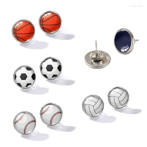 Orecchini a bottone 12 mm, vetro rotondo, basket, baseball, calcio, pallavolo, gioielli fatti a mano in acciaio inossidabile, regalo per i fan