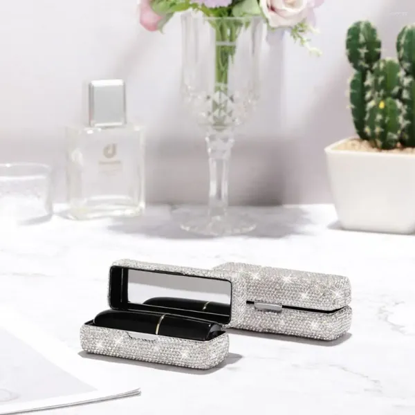 Kosmetiktaschen Kreative Lippenstift Tasche Mini Mode Exquisite Schutzhülle mit Spiegel Gliter Luxus Lip Gloss Aufbewahrung Frauen