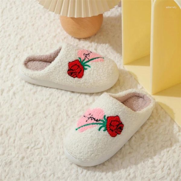 Terlik Kadın Yün Ev Sıcak Kadın Kış Oturma Odası Ayakkabı Kapalı Katırlar Cartton Fluffy Flip-Flops Aşk Hediyesi