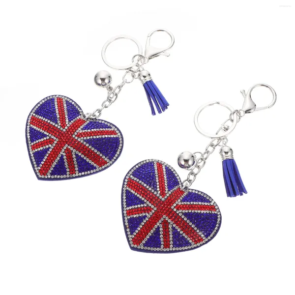 Schlüsselanhänger 2 Stück Schlüsselanhänger Dekoration Damen Rucksack Geldbörse Union Jack Dekorativer Anhänger Frauen Tasche Britische Flagge Ring Strass Miss