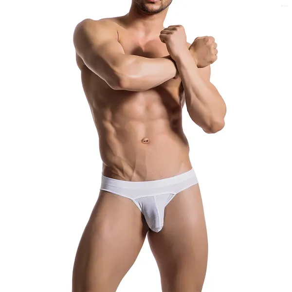 Cuecas masculinas sexy briefs grande pênis bolsa masculino roupa interior u convexo macio respirável deslizamentos calcinha baixa ascensão net oco biquíni