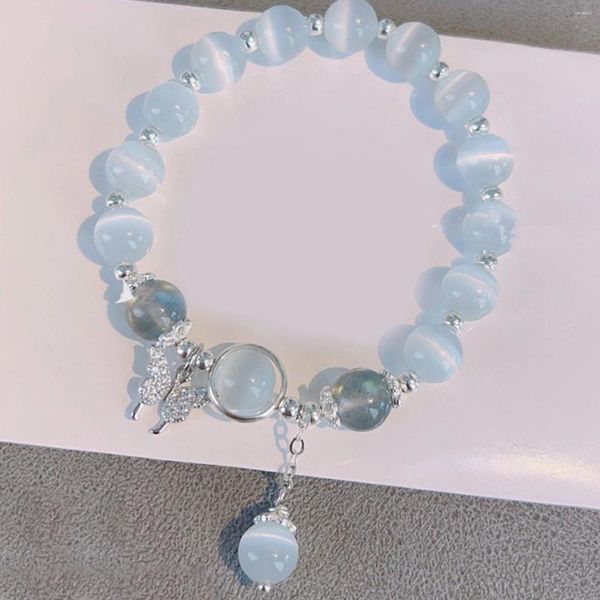 Link Armbänder Original Opal Meer Blau Schatz Mondlicht Kristall Armband Licht Luxus Elastisch Für Mädchen Frauen Schmuck Zubehör