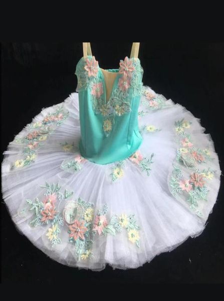 Bühnenkleidung Professionelle Ballett-Tutu Kinder Mädchen Adulto Frauen Weiße Ballerina Party Bauchtanz Kostüme Blumenstickerei DressStag2859734