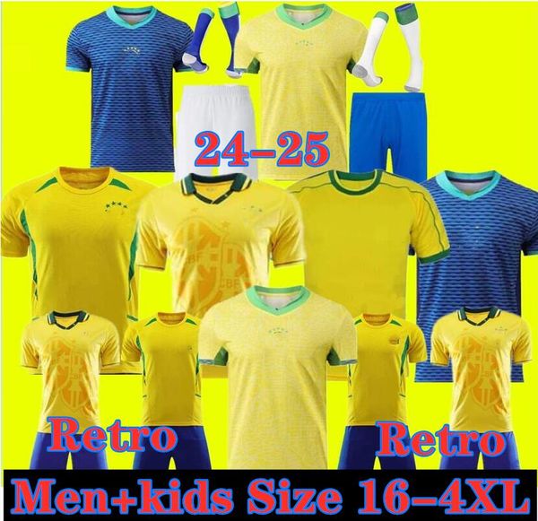 2024 Brasilien VINI JR Fußballtrikots 24 25 2002 1970 1998 1997 Ronaldinho Retro-Shirt Carlos Romario Ronaldo 2004 1994 Brasilien 2006 RIVALDO ADRIANO 2000 PELE Herren-Kinderset