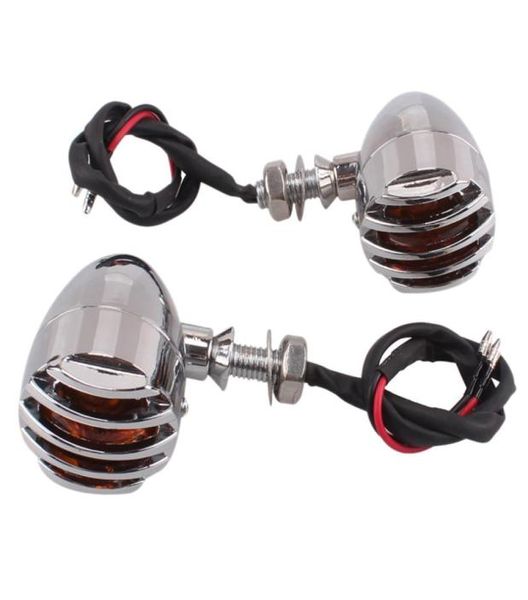 2 pçs motocicleta turn signal light indicador de metal prata retro cerca locomotiva turn signal9258670