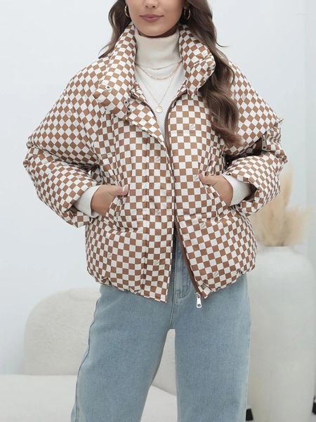 Damen-Trenchmäntel, Winter, langärmelig, lässiger Stil, Polyester-Material, 2024, modisch, Reißverschluss, Stehkragen, lockerer Baumwollmantel