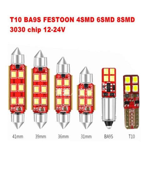 100pcs 12V 24V T10 W5W BA9S Festoon LED 3030 4smd 6smd 8smd luzes de folga led CarStyling luzes de sinalização de estacionamento de carro Parki5162167