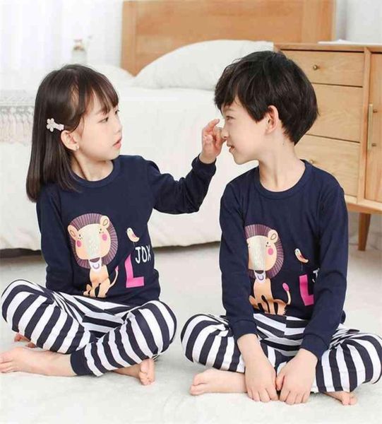 Tuonxye çocukları tam kollu pijama set kız utangaç kedi çocuklar pamuk pijamalar kız pijama bebek child039s Placare giyim 210721318969