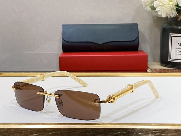 Damen-Designer-Sonnenbrille, polarisierte UV-Schutzbrille, Büffelhorn-Carti-Sonnenbrille, rahmenlos, modische Adumbral-Accessoires, Glas, Lunettes de soleil homme